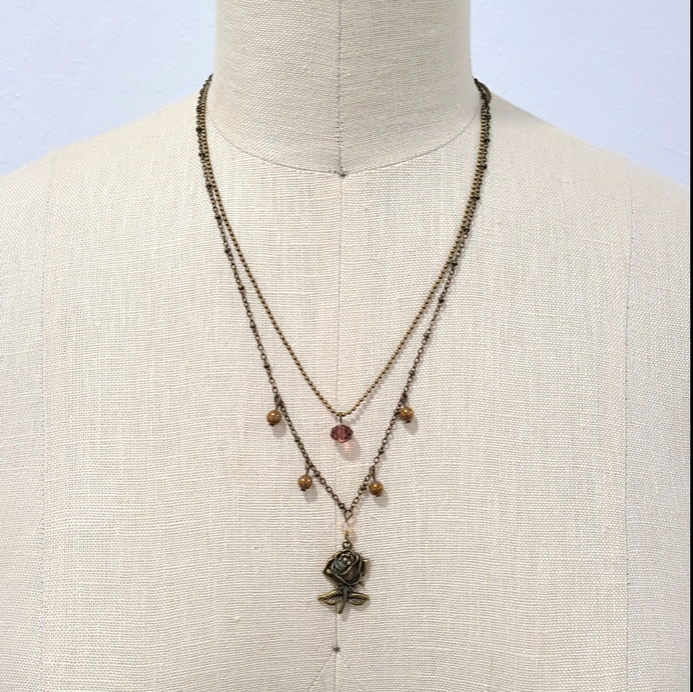 Antique vintage inspired rose beaded neckace